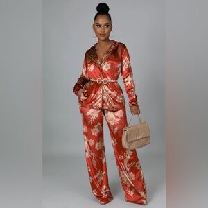 Floral Satin Set in Red